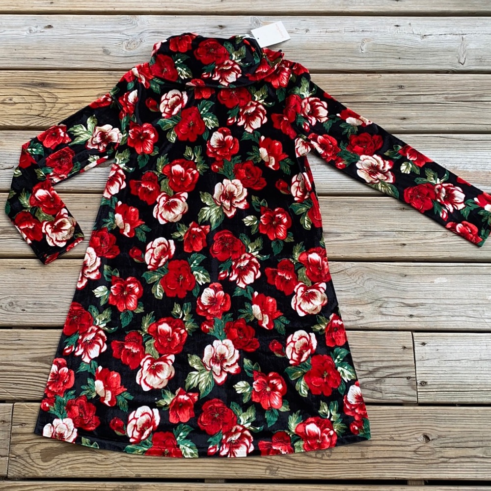 Vintage Floral Velvet Turtleneck Long Sleeve Dress - Picture 2 of 6